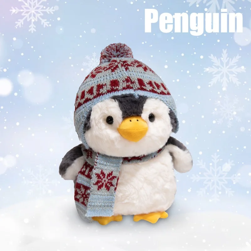 ﻿   20cmキュートなふわふわ漫画帽子スカーフペンギンぬいぐるみ枕黒ピンク動物ぬいぐるみおもちゃ家の装飾ギフト男の子女の子向け