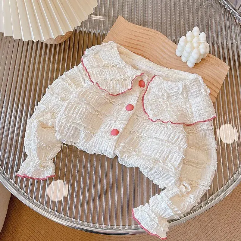 Children's doll collar Blouses Spring and Autumn New Baby Girls' lace shirt for outerwear base long sleeved top