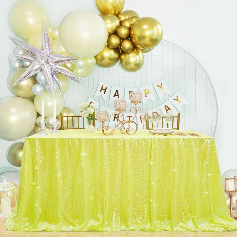 

Кристально-желтая блестящая скатерть с блестками для свадьбы, дня рождения, банкета, 60x102-дюймового праздничного стола с мерцающим дизайном русалки