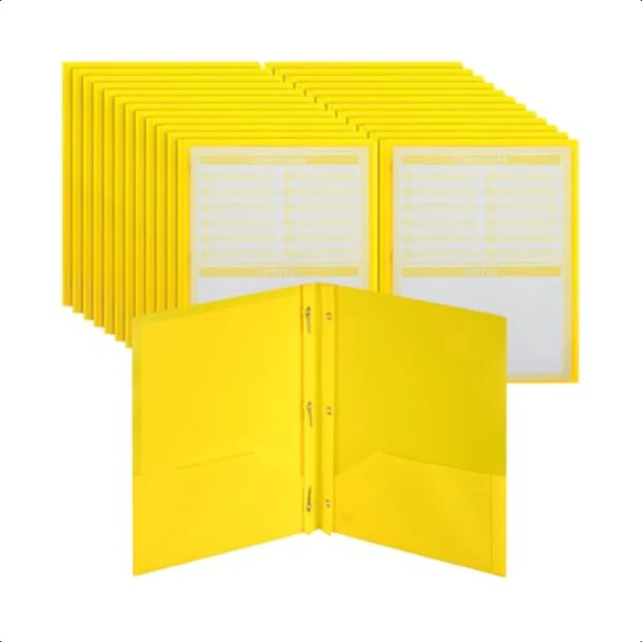 

Plastic Folders with Pockets and Prongs 24 Pack Letter Size Yellow Flexible Plastic Folders with Prongs Clear Front Pocket and