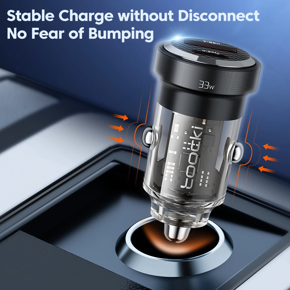شاحن سيارة توكي 33 واط شحن سريع PD 3.0 SCP 5A منفذ USB Type C شحن سريع لهاتف السيارة لهواتف آيفون 14 و13 وشاومي وسامسونج S23 - 6