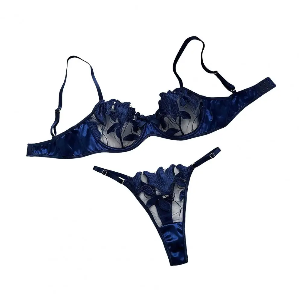 Ensemble de soutien-gorge en maille brodée florale pour femme, bretelles réglables, taille basse, string, sous-vêtements push-up pour femme, dentelle, 2 pièces par ensemble