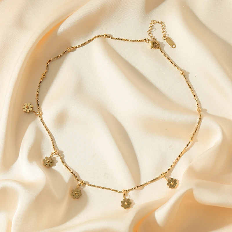 EILIECK 316L Edelstahl Goldfarben Blumen-Halskette Armband Trendy für Frauen Mädchen Neues Party-Geschenk Wasserdichtes Schmuckset – Detail 19
