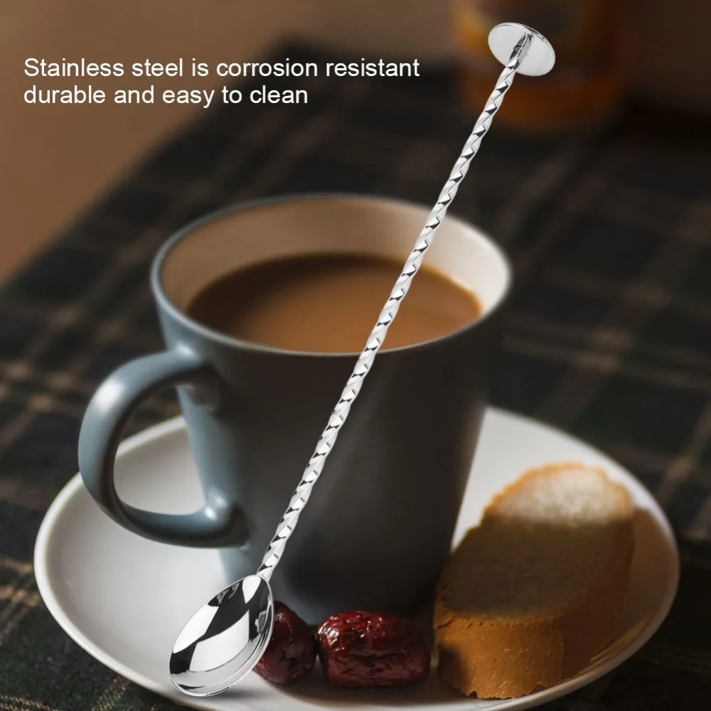 Rustless Steel Stirring Spoon Mirror Polished Slender Shape Mixing Spoon Practical Long Handle Bar Spoon Counter Stirring
