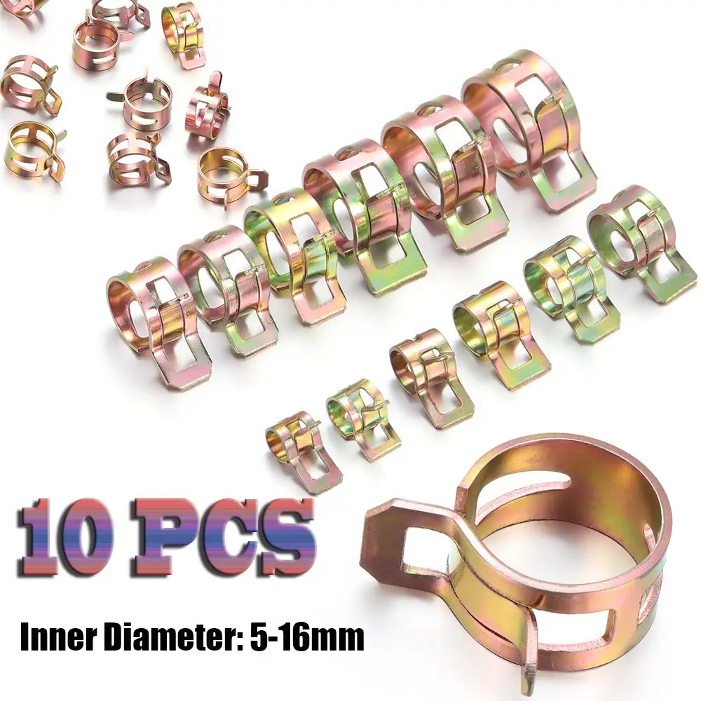 10Pcs High Quality Galvanized 5-16mm  Fastener Spring Clips Tube Clamp Fuel Oil Line Water Hose Pipe