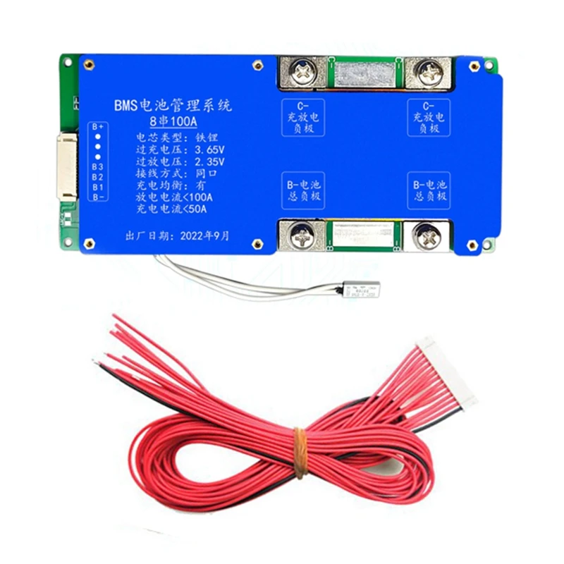 8S 24V 100A Iron Lithium Battery Protection Board Same Port With Equalization Temperature Control BMS Protection Board