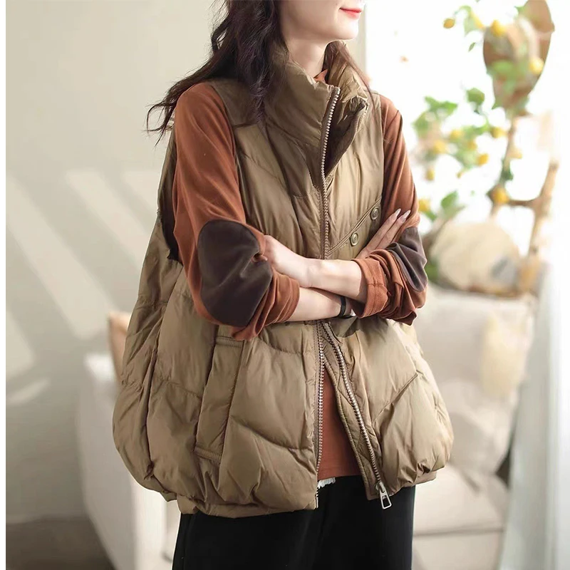 

Осень-зима, новый стенд без рукавов, дизайн, женский пуховый хлопковый жилет, женский свободный темпераментный жилет, пальто, женский топ