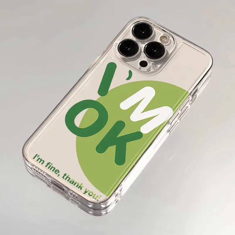 الأخضر الإنجليزية جمل قصيرة أنا موافق جراب هاتف آيفون 16 15 14 13 12 11 برو ماكس XR XS ماكس 7 8 Plus Mini Y2K المضادة للخدش #1