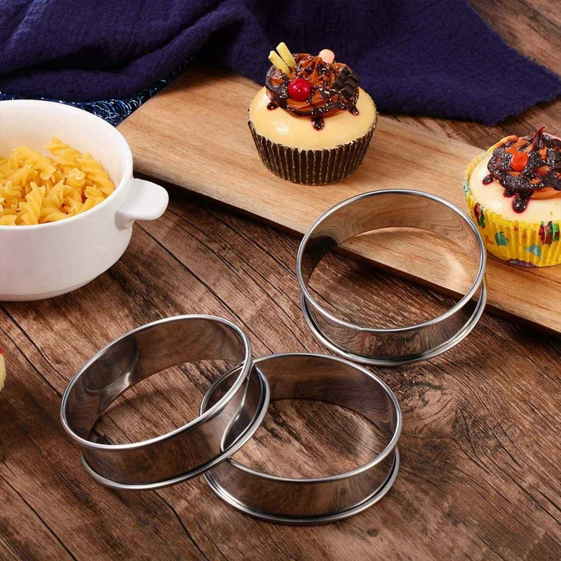 6 Pieces Muffin Tart Rings & 8 Pcs 4.1 Inch Muffin Tart Rings Double Tart Ring Stainless Steel Round Ring Mold