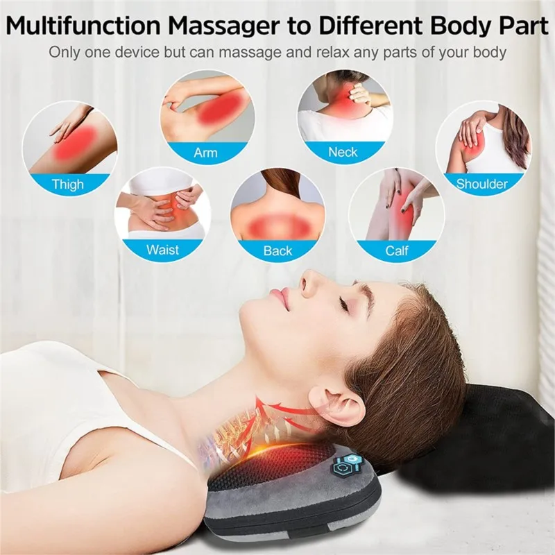 Massage Cushion Heat Relax Neck Massage Back Shiatsu Massager Portable 4 Roller Electric 3D Massager Pillow for Home Office Auto