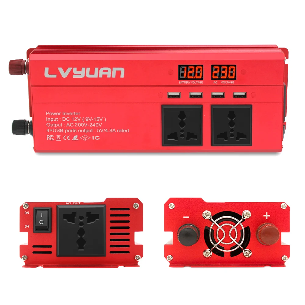 6000W DC 12V to AC 220V 230V LED  Power Inverter 4USB Universal Inverter 3 Universal Sockets Car Inverter Home Travel Inverter