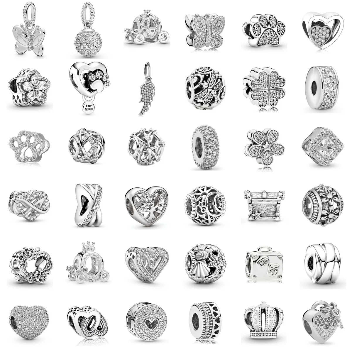 

2024 New Silver Plated Diamond Hollow Charm Beads For Women Fashion DIY Bracelet Necklace Jewelry Accessories Christmas Gifts