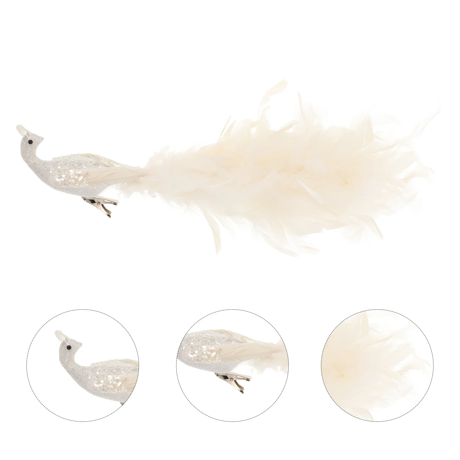 

Alipis Artificial Peacock Foam Bird Clip On Ornament Christmas Tree Topper Decor White Lifelike Faux
