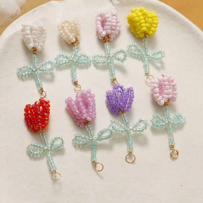 2pcs Pastoral wind is pearlescent bud flower diy hand-woven beaded hairpin hair accessories wholesale earrings materials