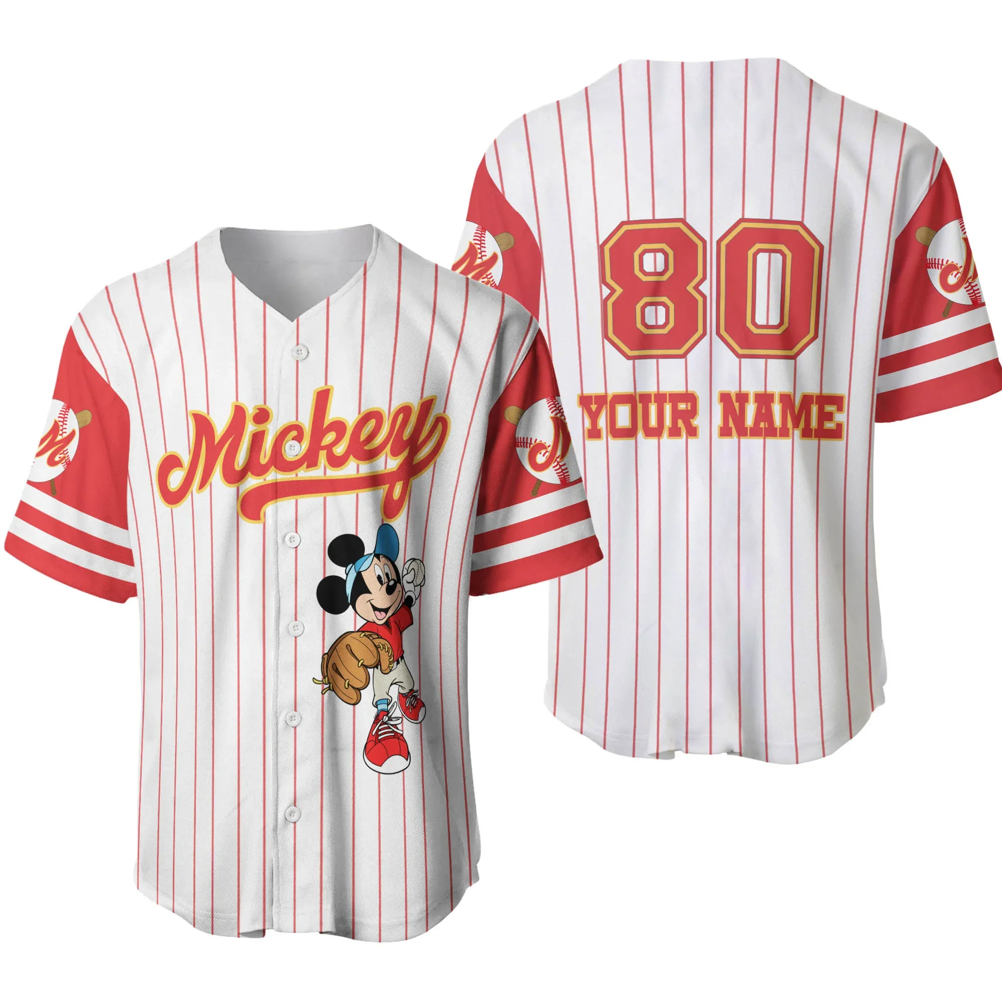 Disney Mickey Mouse Men\'s Baseball Jersey 3D Print Breathable Casual Custom Name Number Disney Mickey Logo Face Baseball Jersey