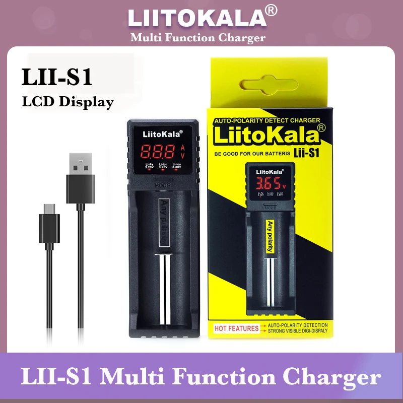 Pengisi Daya Baterai Liitokala Lii-S1 Baru Deteksi Polaritas Otomatis untuk Baterai 18650 26650 16340 18350 AA AAA Li-ion Colokan USB UE