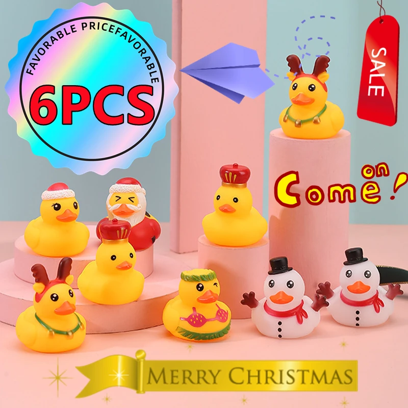 6/1pc natal pequeno pato amarelo brinquedos de água das crianças amassar chamado modelagem patos de borracha brinquedos ornamentos de carro brinquedos de chá de bebê