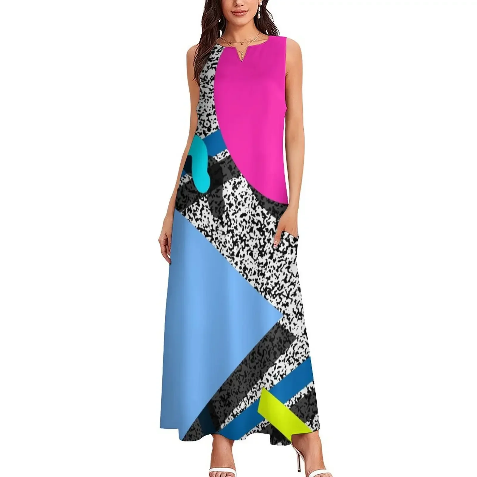 80er Jahre Geometrisches Designmuster 2 Langes Kleid Kleider für Abschlussball Damenkleider Kleider Sommer Sommeroutfits für Frauen 2025 Kleid