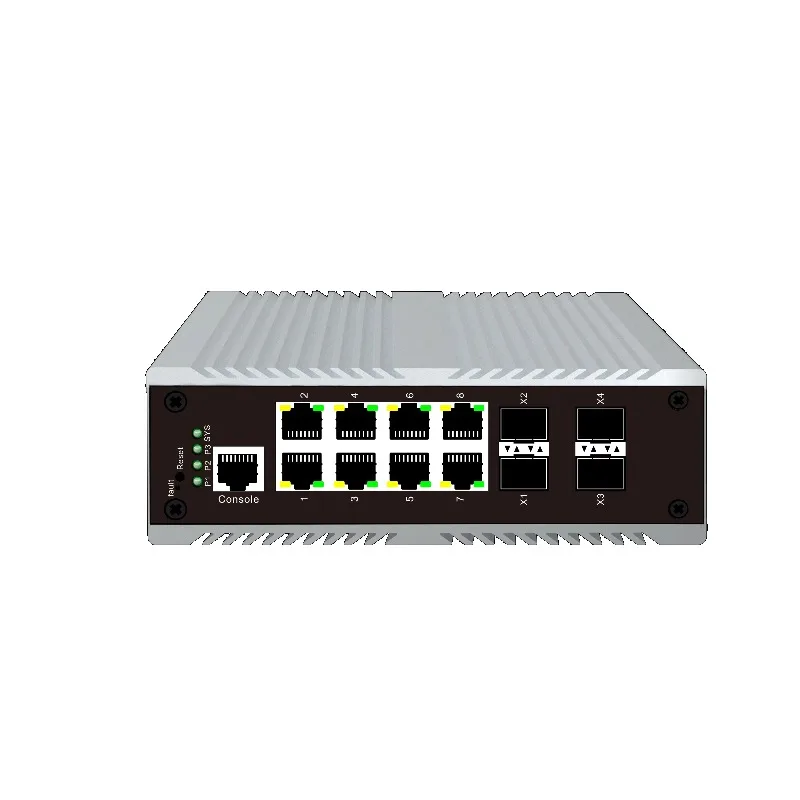 L3 Managed Industrial Network Switch 12-Port 10G Uplink 8/RJ45 4x10G SFP Bypass POE Active SNMP QoS Functions 128Gbps Capacity
