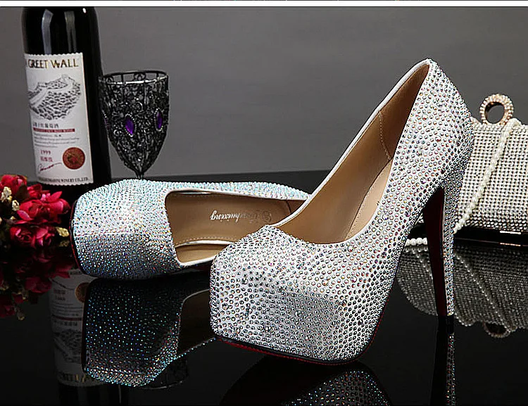 New Rhinestone High Heels Waterproof Platform Super High Heel Wedding Shoes