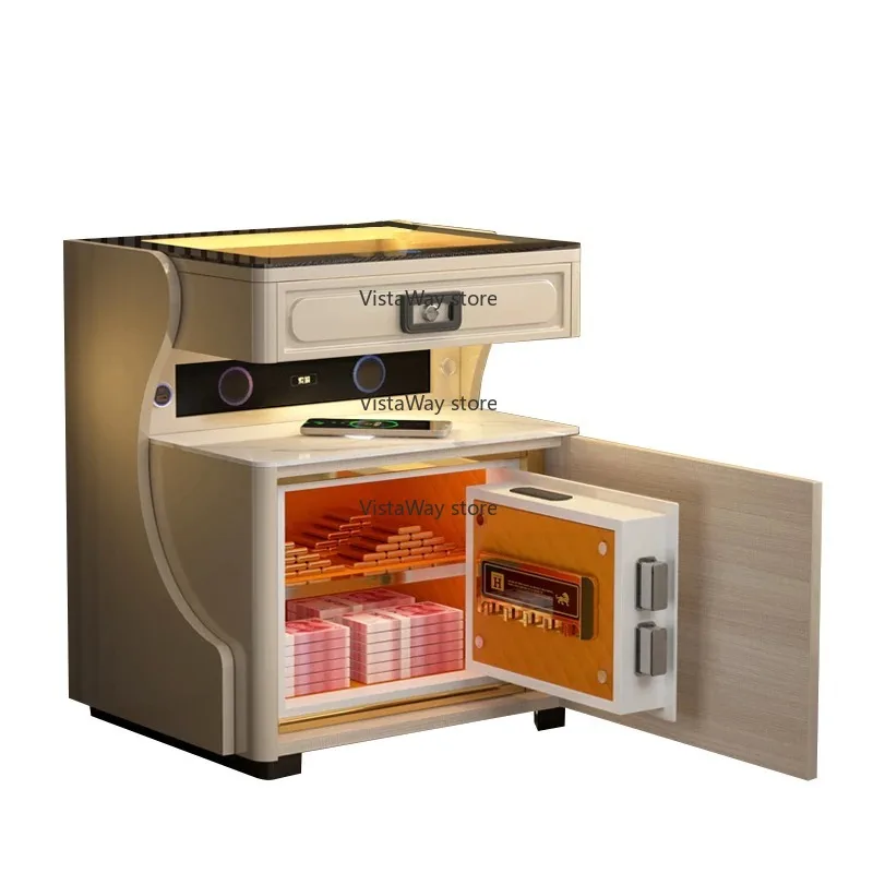 Hollow-Out Smart Safe with Baking Paint Finish Fingerprint Lock and Password Storage Box-for Apartment Bedroom or Living Room