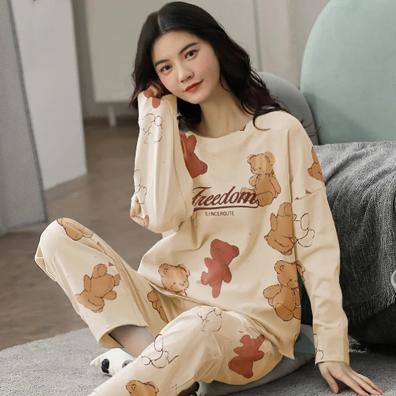 Women's Pajamas Sets Big Size 5XL Pyjama Plaid Loungewear Summer Autumn Sleepwear Cartoon Pijama Mujer 2 Piece Pjs Homewear