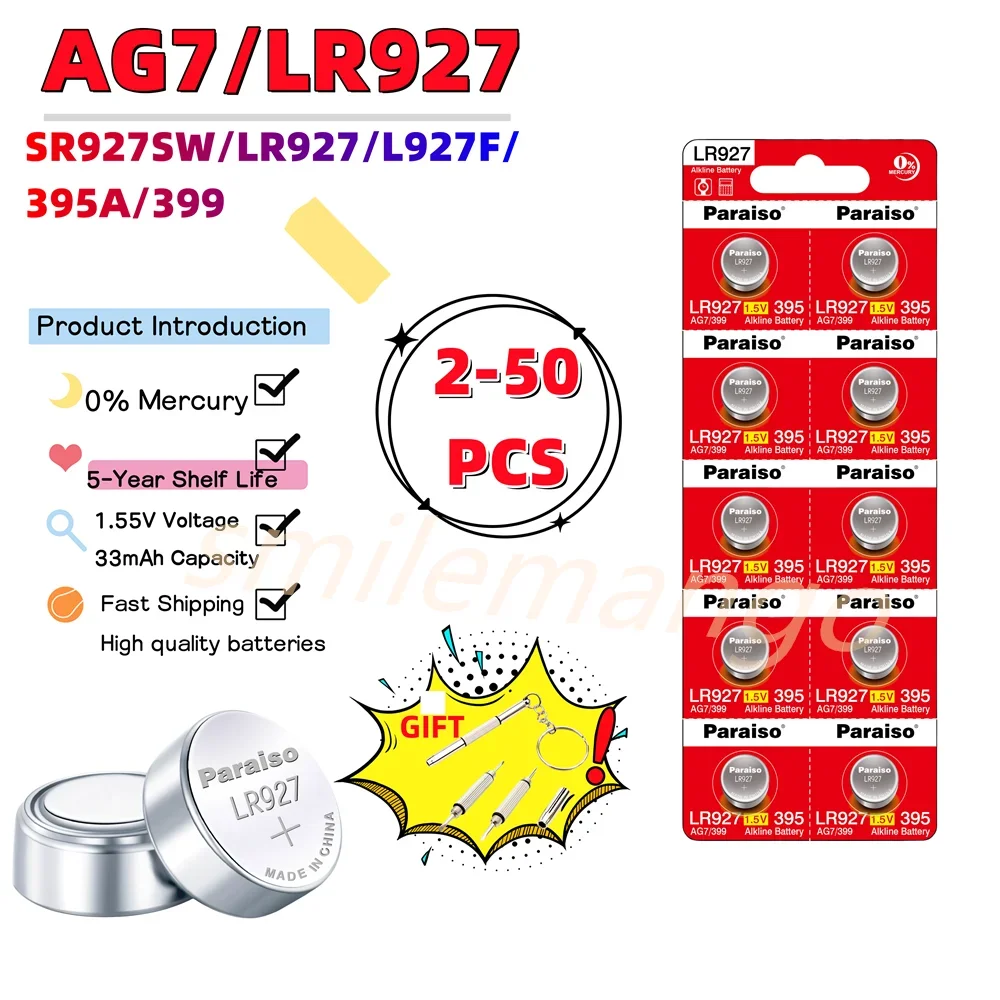 

NEW high-capacity 1.55V AG7 LR927 LR57 SR927W 399 GR927 395A Battery Button Batteries For Watch Toys Remote Cell Coin Battery