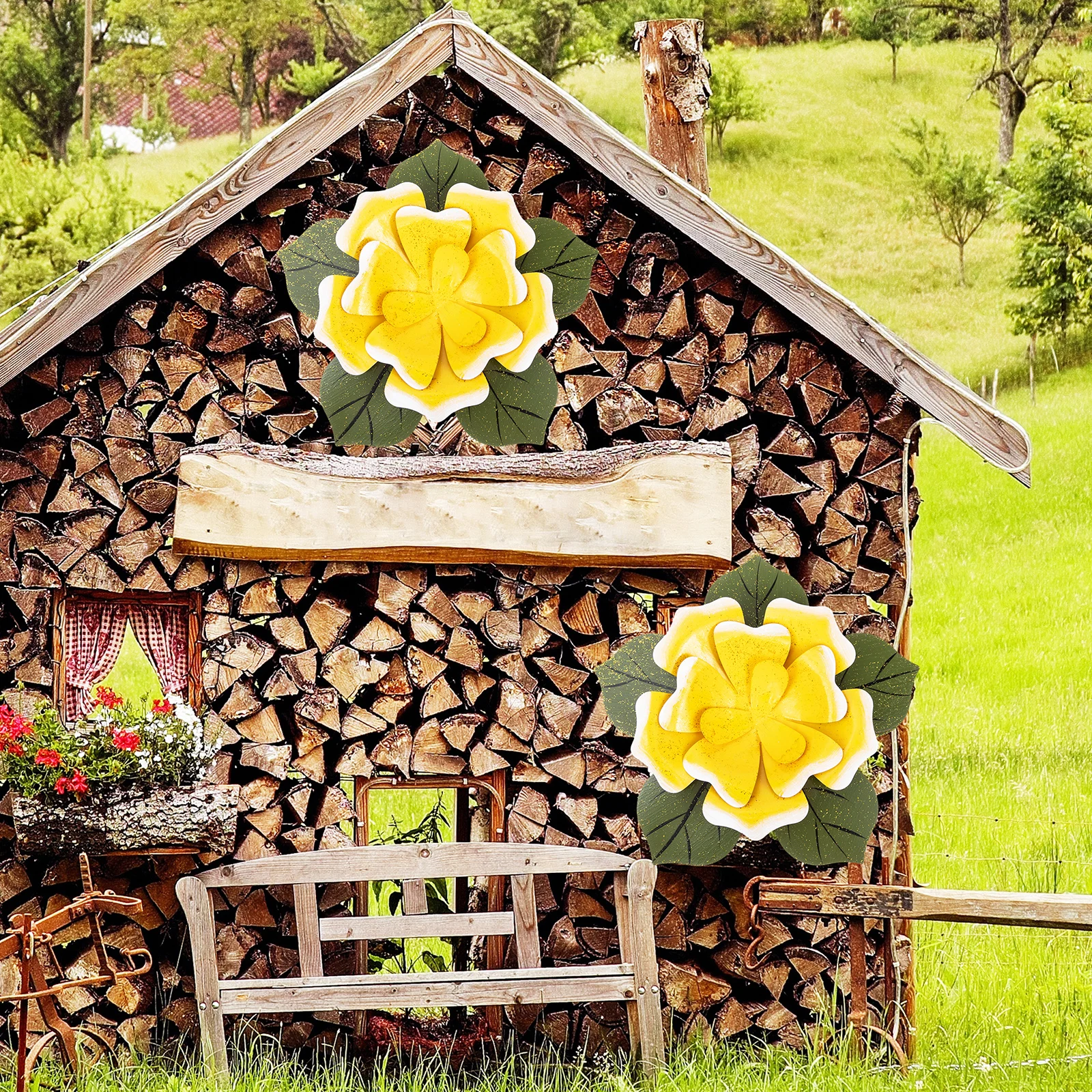 

Iron Rose Flowers Wall Decor Hanging Sculptures Garden Pendants Realistic 3D Art Unique Home nament Decorative
