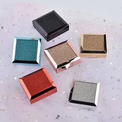 New Shiny Rhinestone Square Contact Lens Care Box with Mirror School Travel Portable Color Contact Lense Duplex Case Organizer