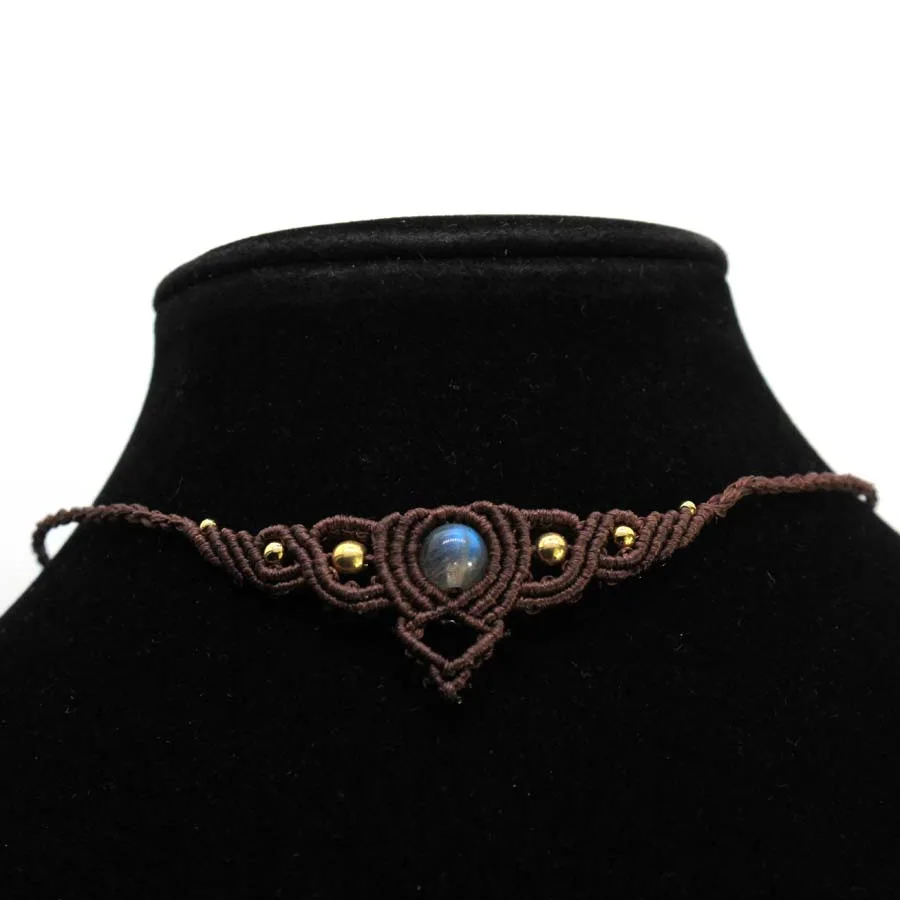 Braided Macrame Labradorite Crystal Stone Necklace Natural Spectrolite Handmade Thread Rope Wrapped Chain Necklace Jewellery