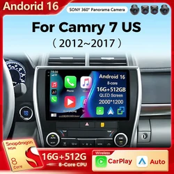 Android 16 Car Radio Android Auto For Toyota Camry 7 XV 50 55 US Version 2012 - 2017 Carplay Multimedia Player Stereo 48EQ GPS