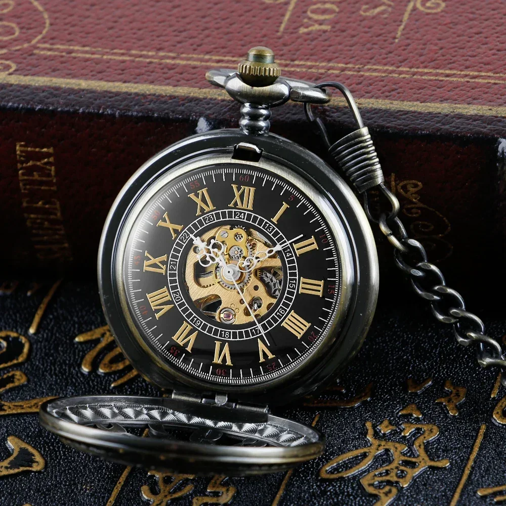 Arabic Numerals Mechanical Pocket Watch Men Antique Style Chain Pendant Clock Hand Winding Timepiece Gifts