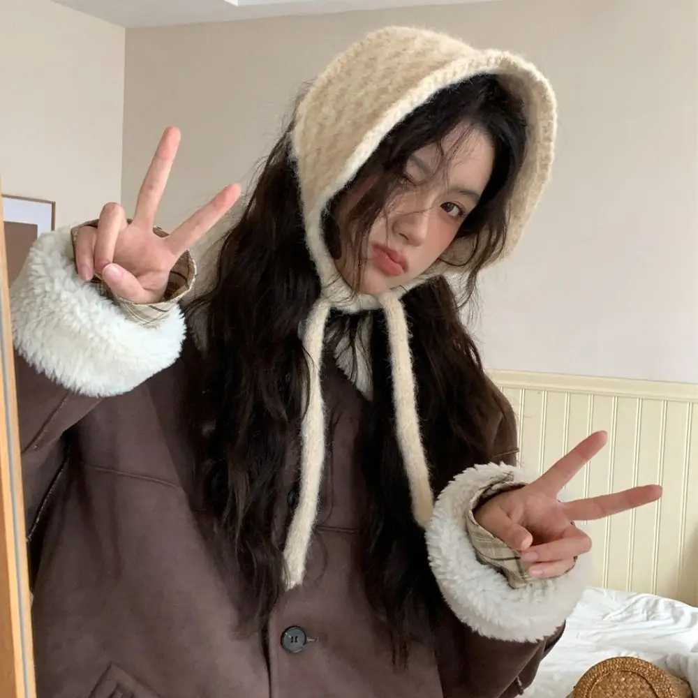 Moda ispessimento lana con cinturino paraorecchie antivento tenere al caldo paraorecchie lavorati a maglia fatti a mano cinturino di protezione per le orecchie in tinta unita per ragazze