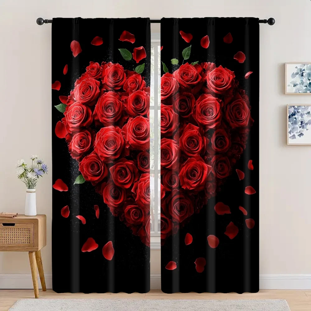 2pc,  Party Window Curtains Valentine's Day Romantic Roses Light Filter Family Party Perfect for Parties and Everyday Decor