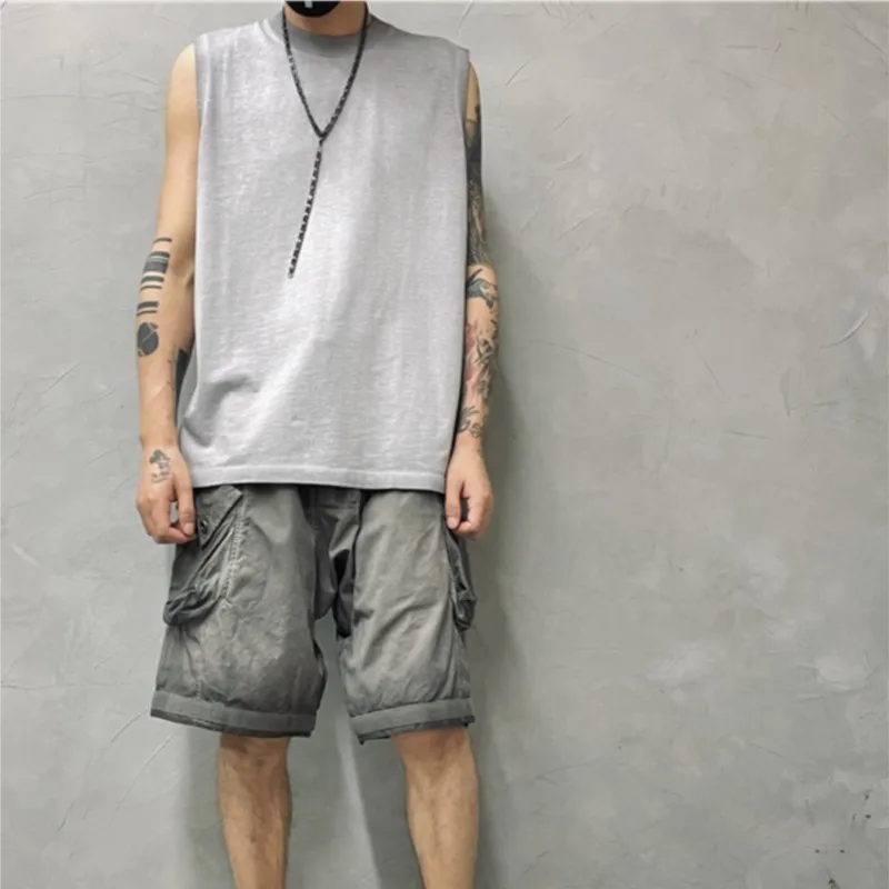 

Summer Wasteland Style Men Washed Distressed Loose Vest Waistcoat Retro Trendy Fashion Sleeveless T-shirt Casual Bottoming Shirt