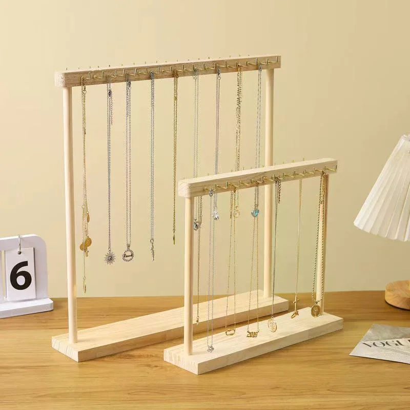 

Органайзер для ювелирных изделий, подставка для ожерелья из цельного дерева, подвесная столешница, стойка для цепочек, серег, браслетов, витрина, стеллаж для хранения