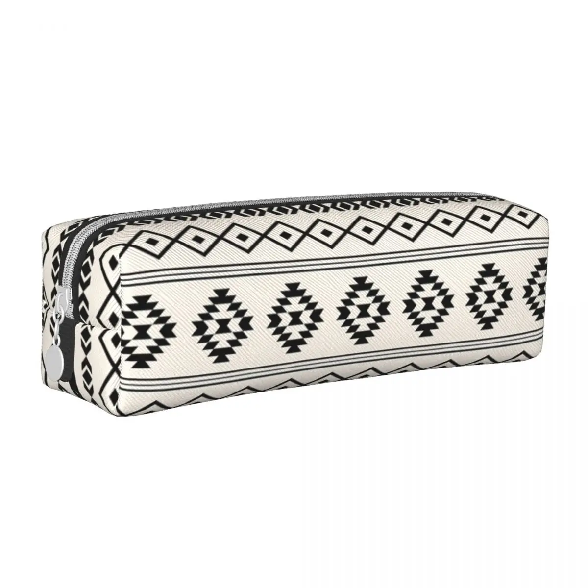 Bohemian Aztec Black On Cream Mixed Motifs Pencil Cases Classic Pen Box Bag Large Storage School Supplies Cosmetic Pencil Pouch