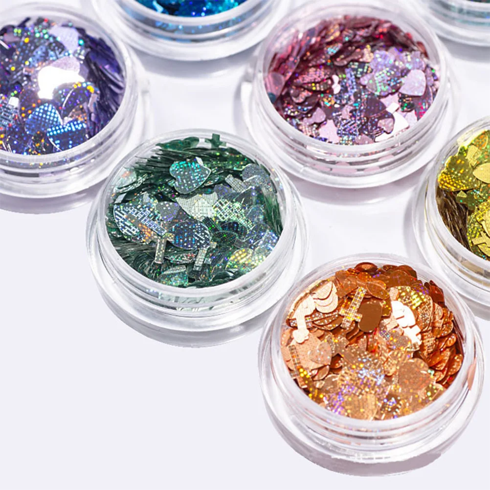 

1Set Nail Manicure Sequins Glitter 12 Colors Cross Heart Shape Durable Lightweight Decorative Stickers for Salon Home Party