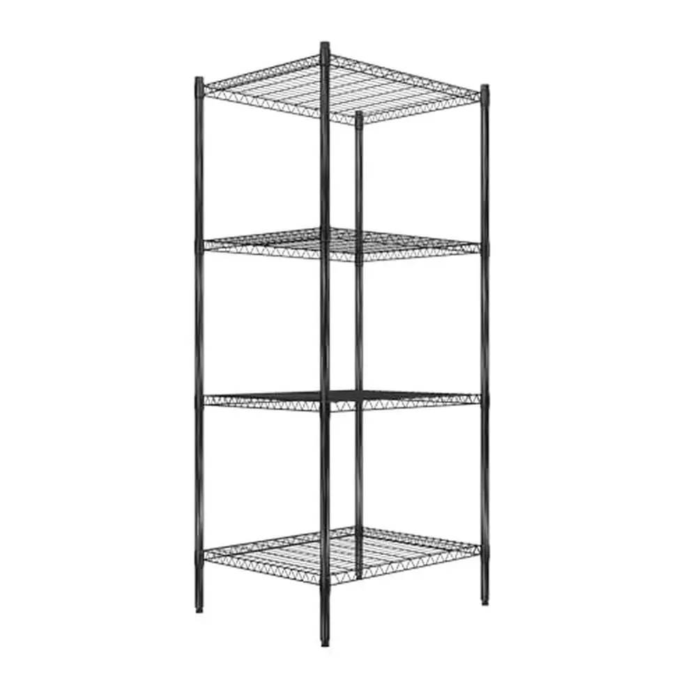 Adjustable 4-Tier Wire Shelf Storage Rack Black Carbon Steel 300 lb Capacity Warehouse Healthcare Garage Detachable & Space