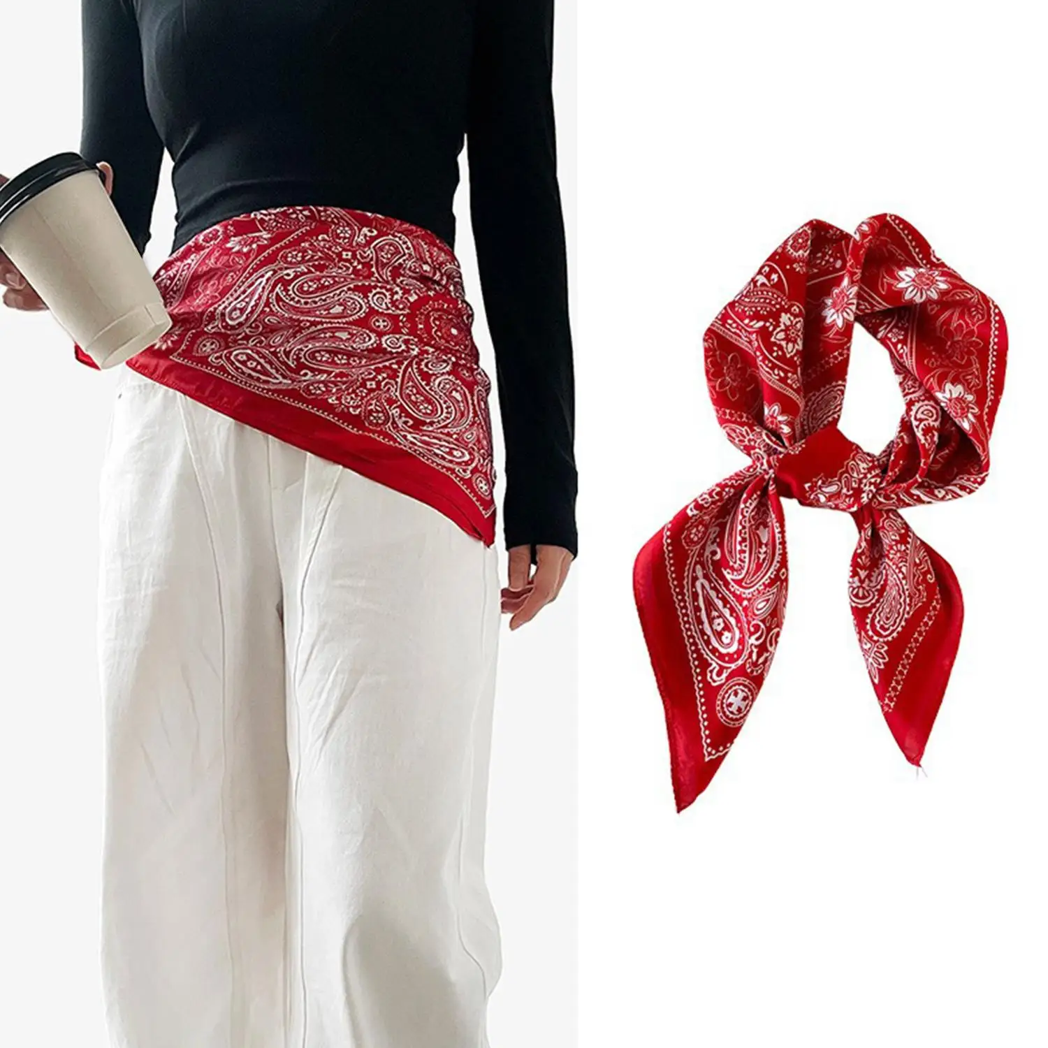 

Silk Square Scarves Head Wraps For Women Bandana Lady Hair Cashew Flower Print Scarf Female Fashion Shawls Female Neckerchief