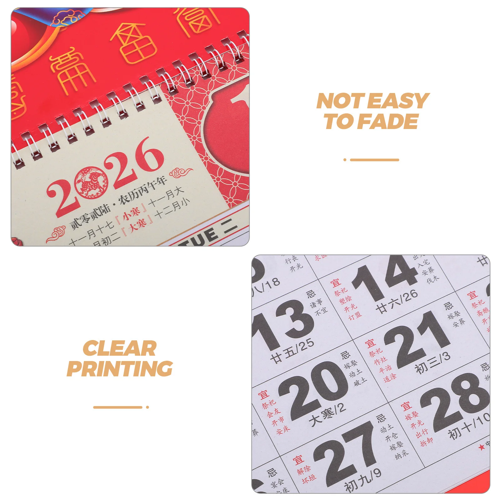 تقويم قمري صيني عتيق سنة الحصان الذهب احباط فو سحر مهرجان الربيع ديكور للتعليق على الحائط مكتب المنزل مخطط يومي
