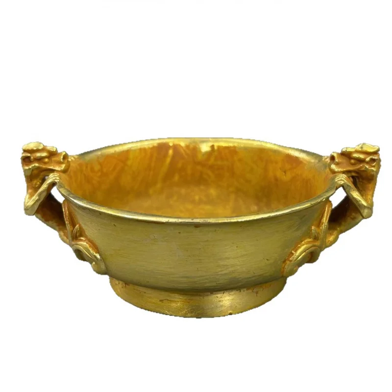 Antique gilded round , home desktop decoration, incense burner for tea ceremony use