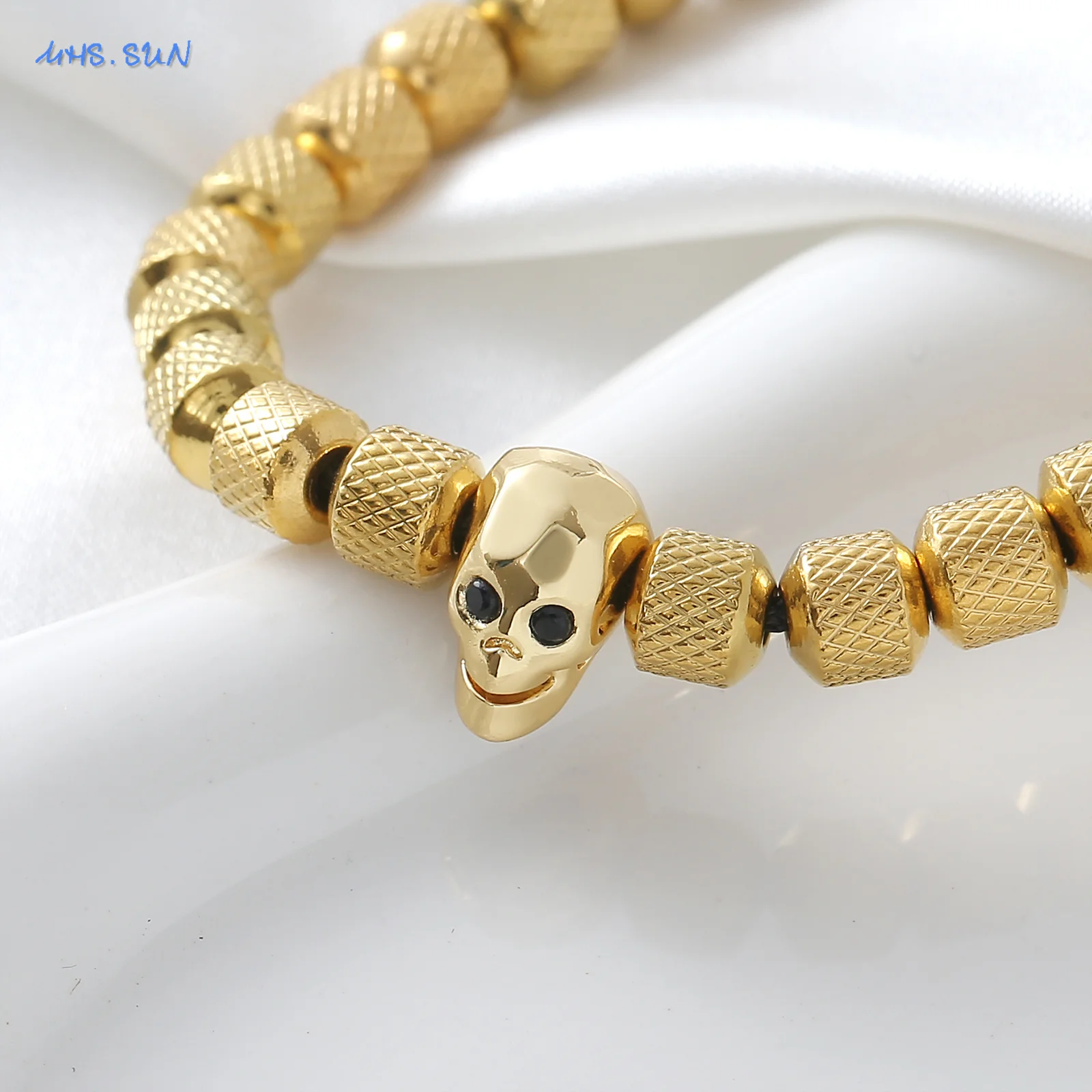 الفولاذ المقاوم للصدأ 6 مللي متر مطرز أساور للنساء الرجال الهيب هوب الذهب اللون الجمجمة سحر سوار مجوهرات الحفلات هدية قابل للتعديل #2