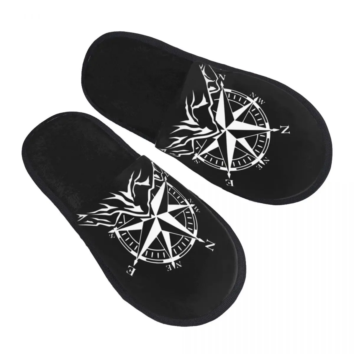 Custom Compass Rose Mountain Soft Scuff With Memory Foam Slippers Women Nautical Hotel House Shoes