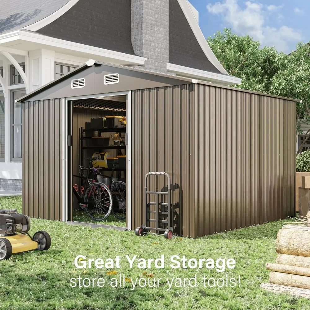 10FT x 8FT Outdoor Storage Shed, Waterproof, Lockable Door Metal Tool Shed with Sliding Door and Air Vents, Storage House