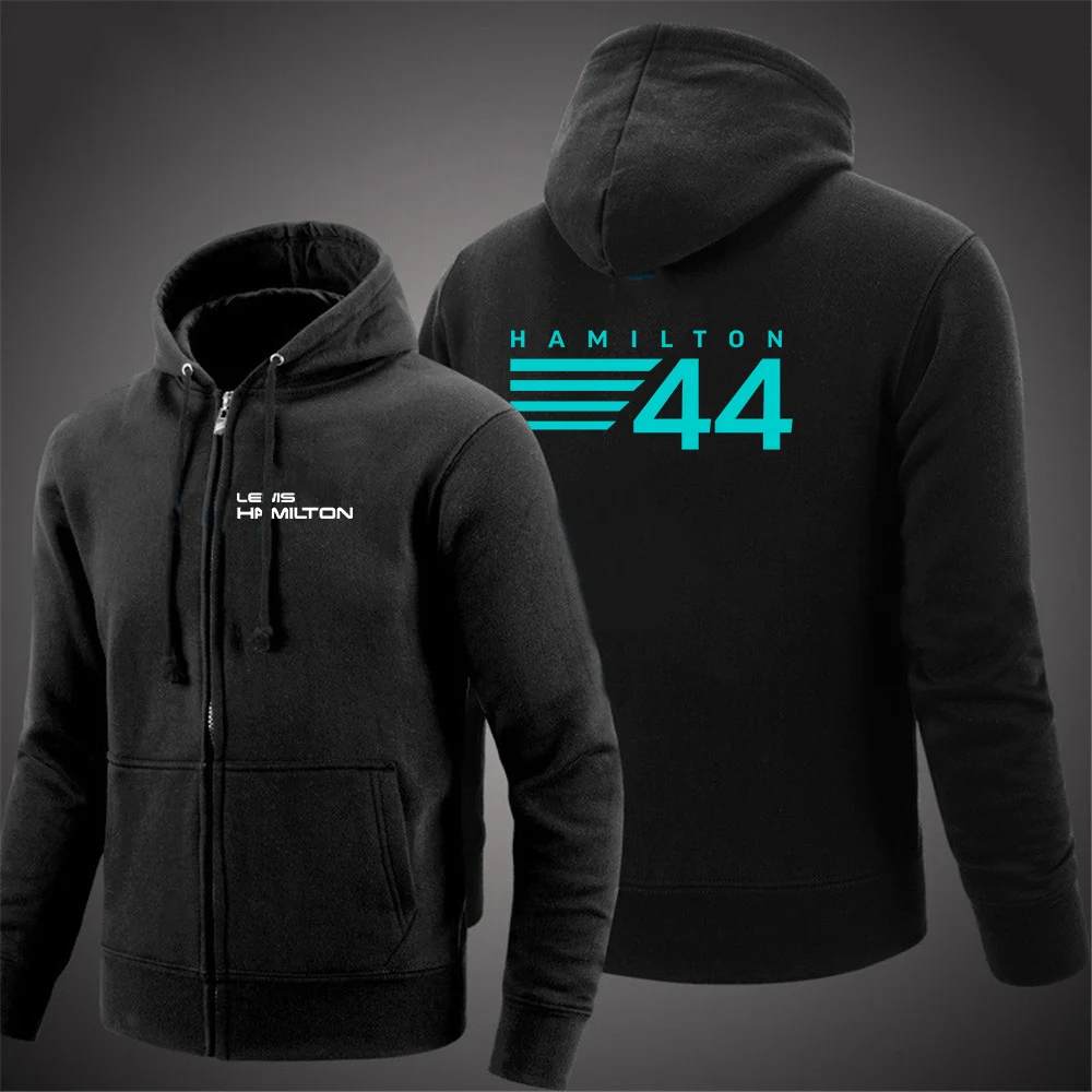 F1 Driver Lewis Hamilton Digital 44 Men's Solid Color Zipper Long Sleeve Jackets Fashion Casual Sweatshirt Hoodie Pullover Tops