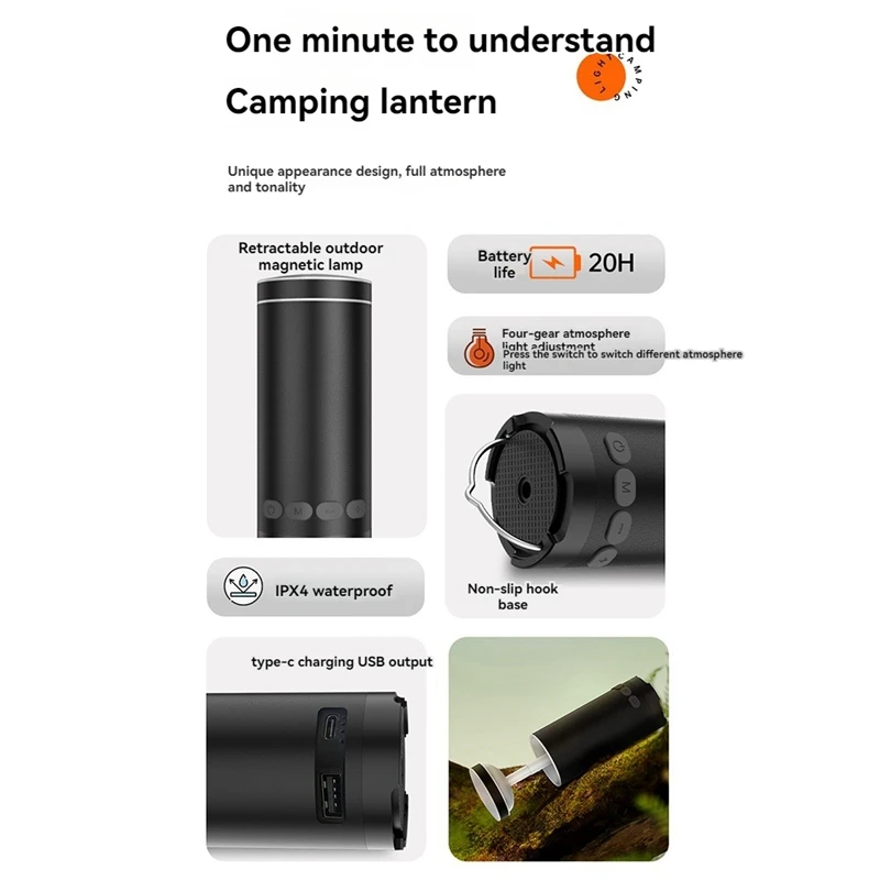 ไฟเต็นท์ฉุกเฉินแบบชาร์จไฟได้หลากสี8000mAh พร้อมแม่เหล็กตะเกียงตั้งแคมป์กลางแจ้ง