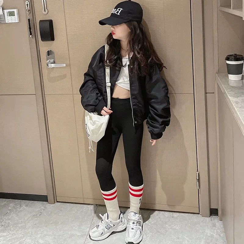 10 12 14 15 years teenager Girls Black Jackets Spring Fall Fashion Casual Teen Girls Outfits Coat baseball jacket