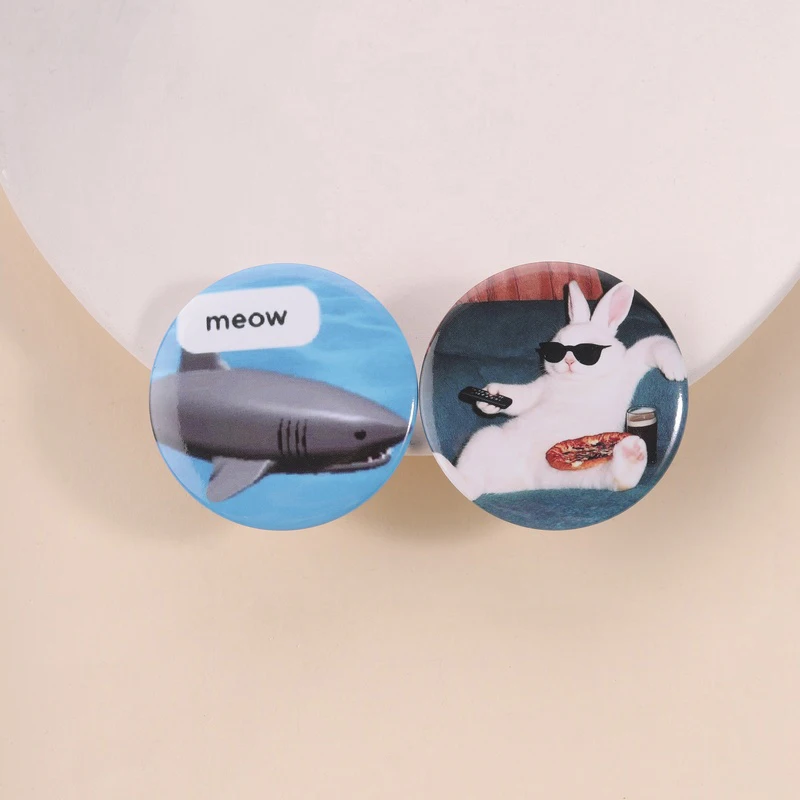 Cartoon Cat Hamster Animal Tinplate Pins Meow Shark Socaial Rabbit Pigeon Trend Button Brooch Lapel Badges Jewelry Gift for Frie