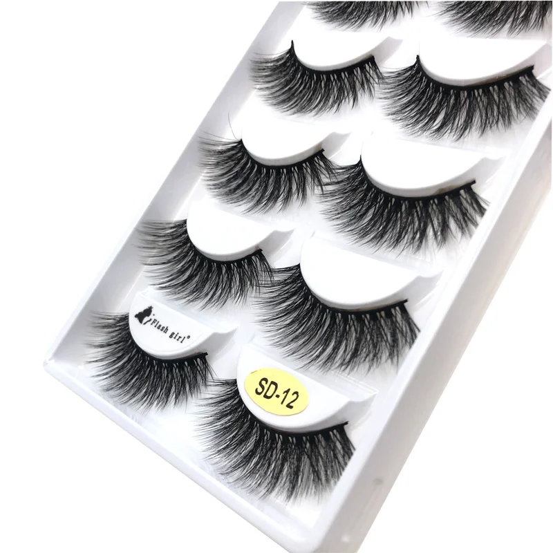 5 pairs/Tray Soft and Fluffy Black cotton Band strip eyelashes Handmade mink Falsle eyelashes SD serise Lashes extention